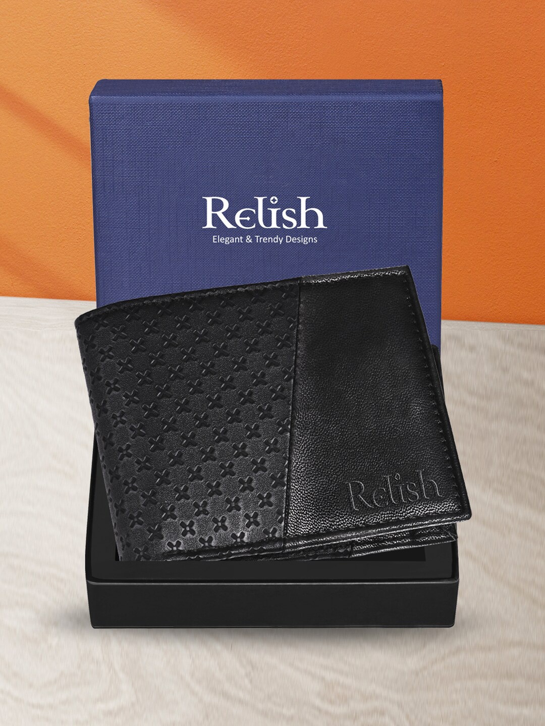 

Relish Men Abstract Textured Two Fold Wallet, Black