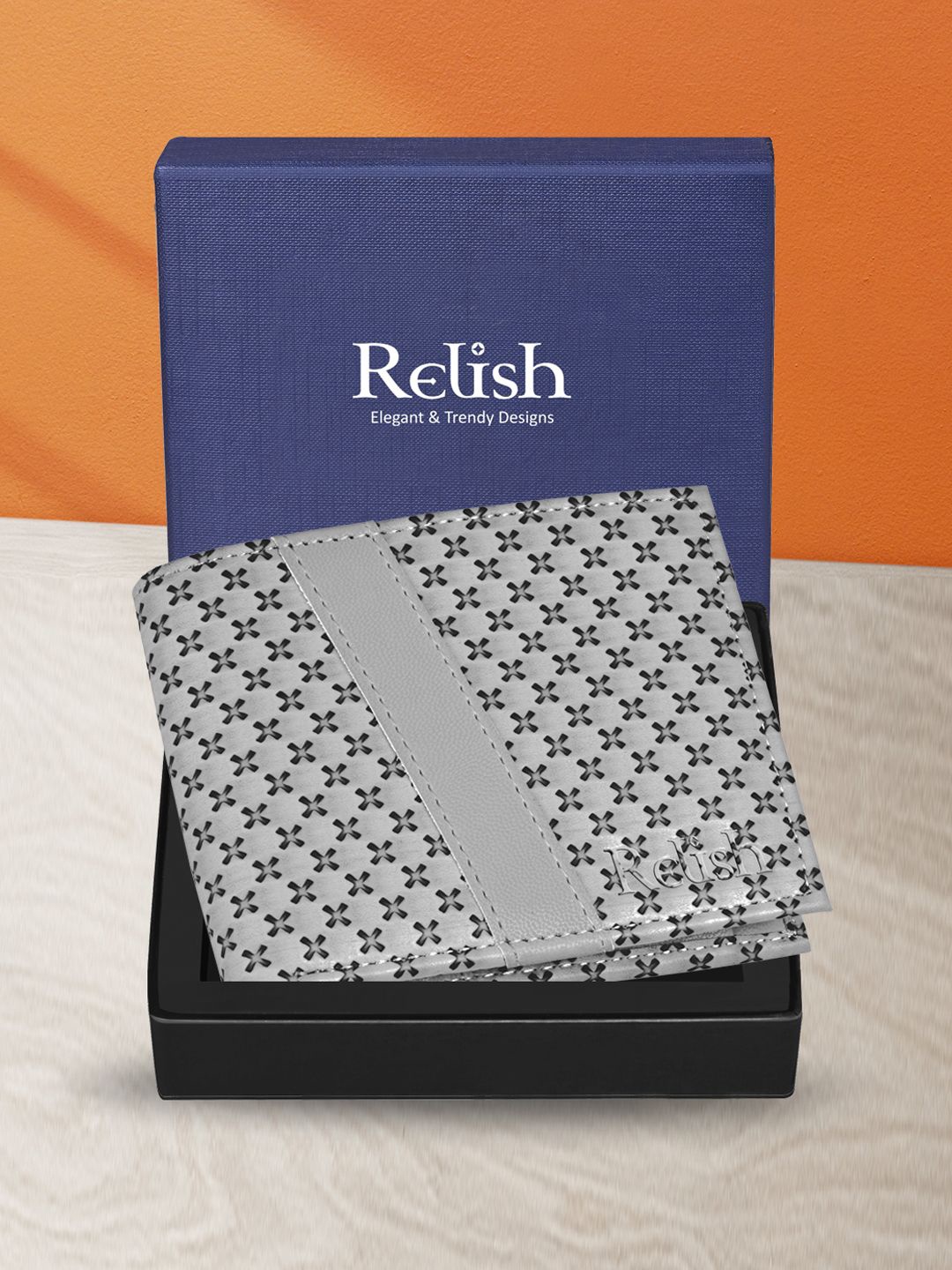 

Relish Men Abstract Textured Two Fold Wallet, Grey