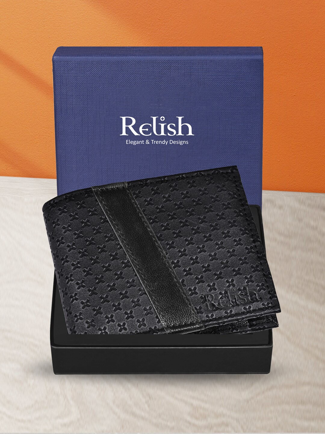 

Relish Men Abstract Textured Two Fold Wallet, Black