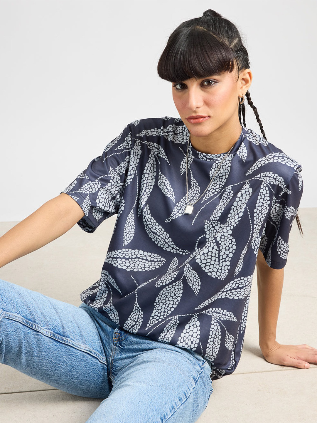 

FREAKINS Women Printed Round Neck T-shirt, Black
