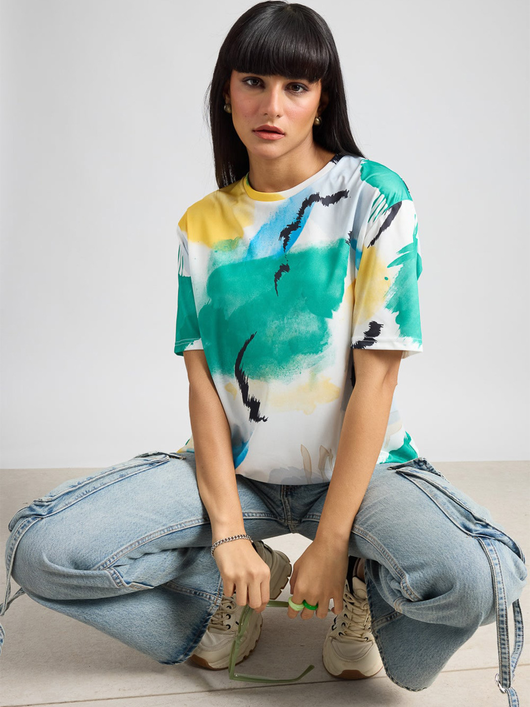 

FREAKINS Women Abstract Printed Round Neck T-shirt, Multi