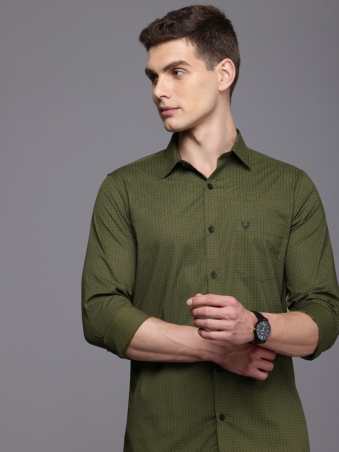 

Allen Solly Modern Slim Fit Opaque Printed Casual Shirt, Olive