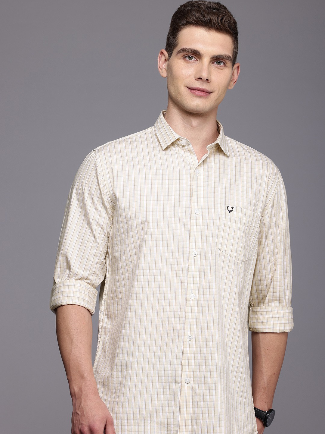 

Allen Solly Pure Cotton Classic Fit Checked Casual Shirt, Beige