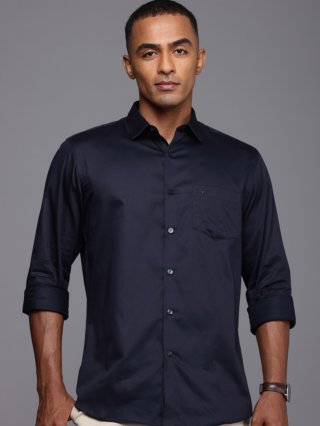 

Allen Solly Pure Cotton Classic Fit Casual Shirt, Navy blue