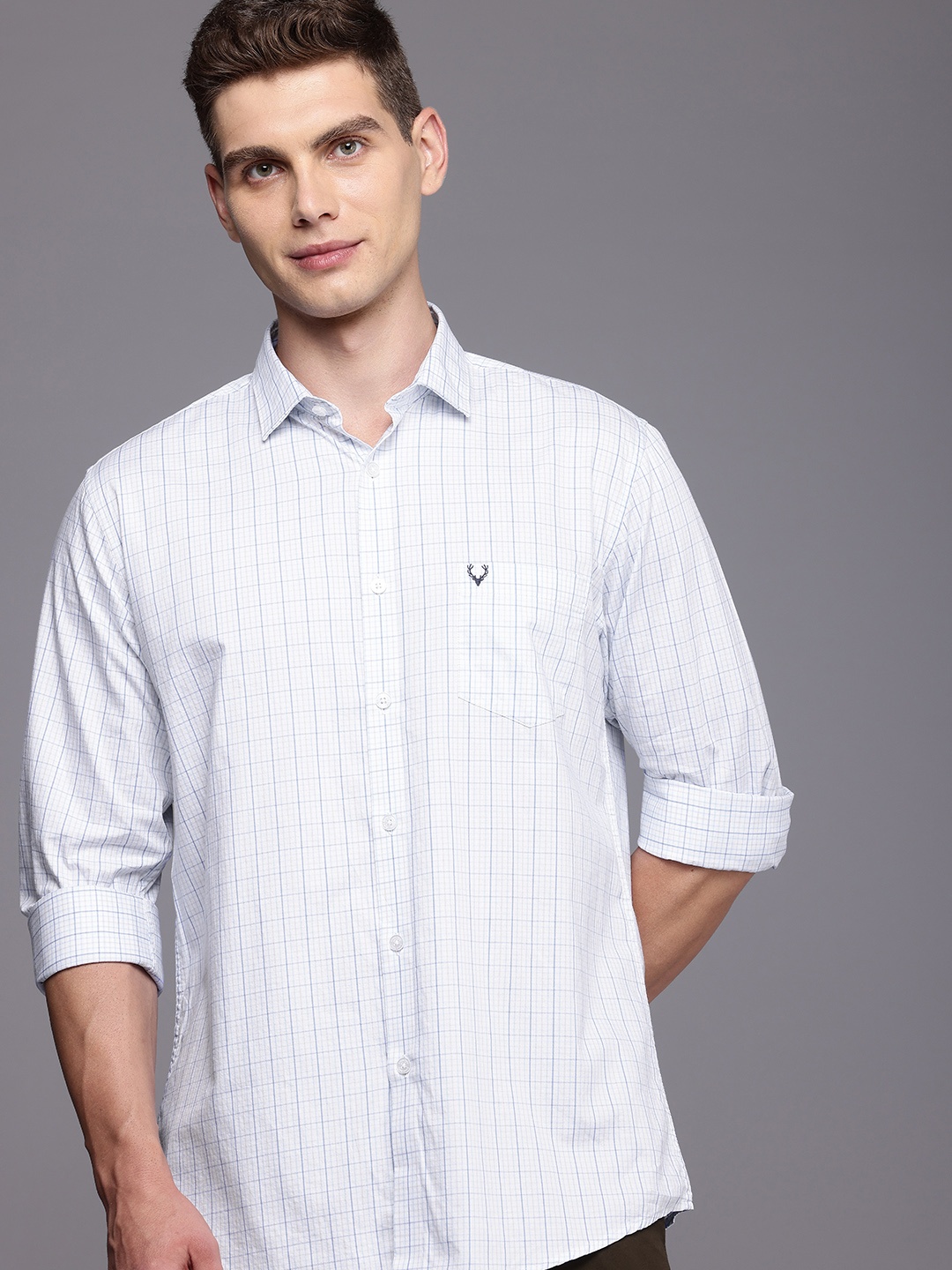 

Allen Solly Pure Cotton Classic Fit Checked Casual Shirt, Blue