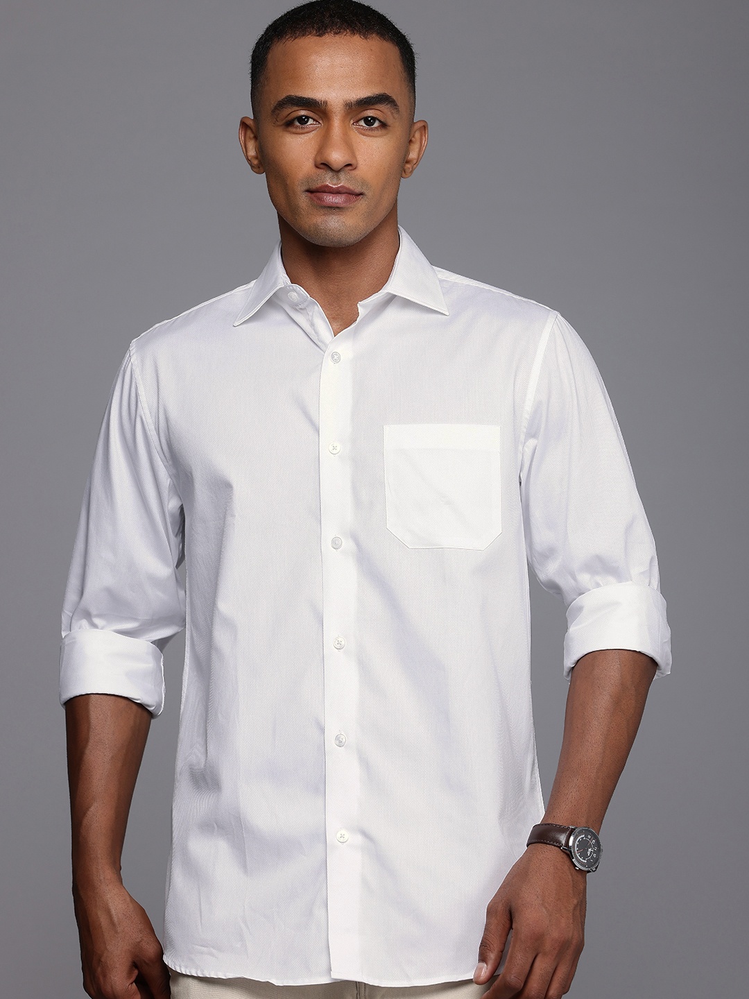 

Allen Solly Pure Cotton Self Design Classic Fit Textured Casual Shirt, White