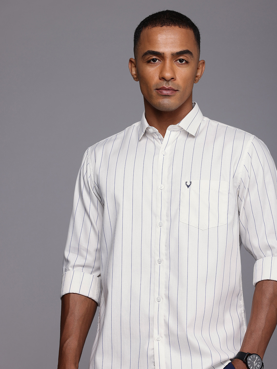 

Allen Solly Pure Cotton Classic Fit Opaque Striped Casual Shirt, Off white