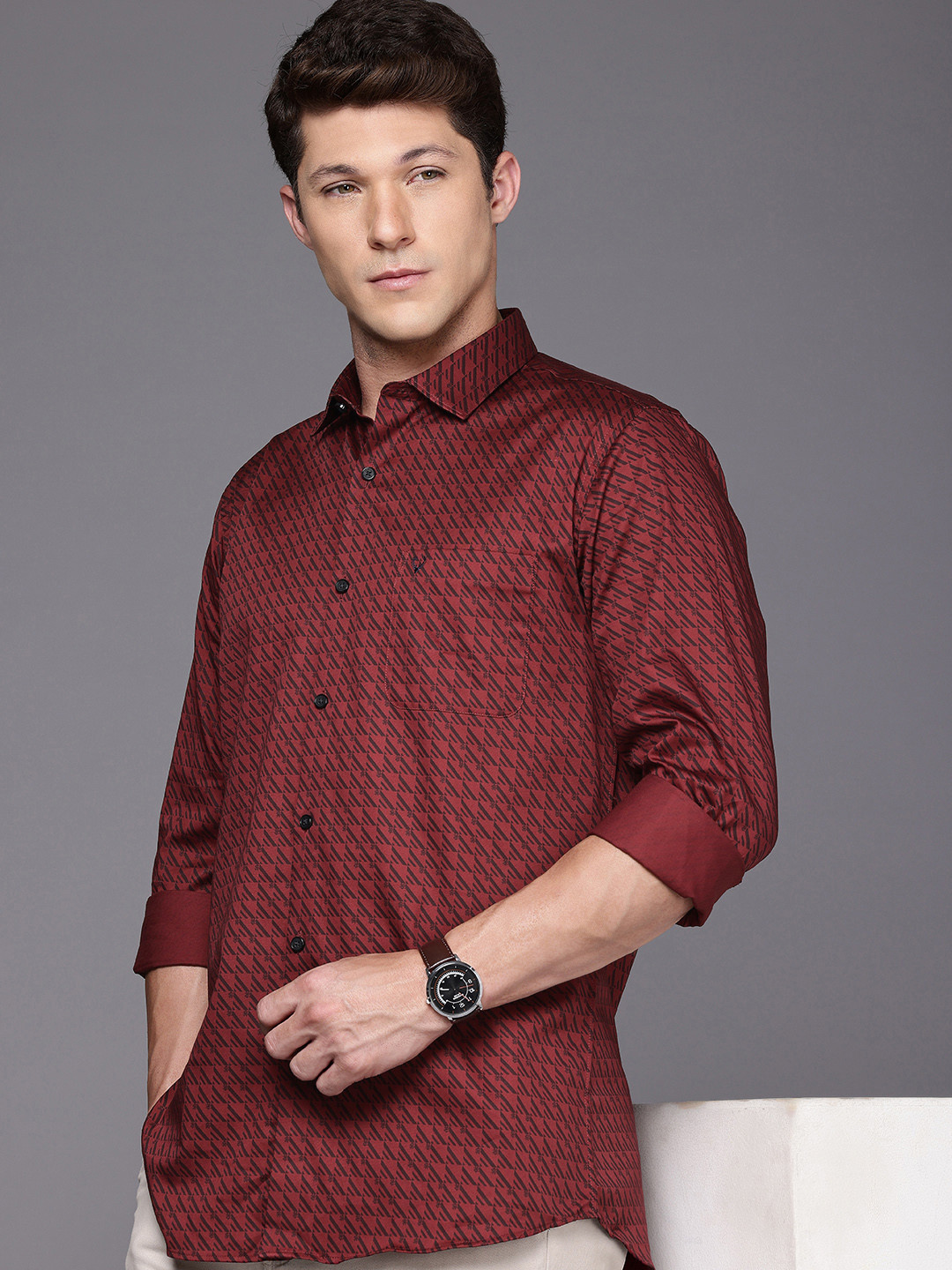 

Allen Solly Pure Cotton Classic Fit Opaque Printed Casual Shirt, Maroon