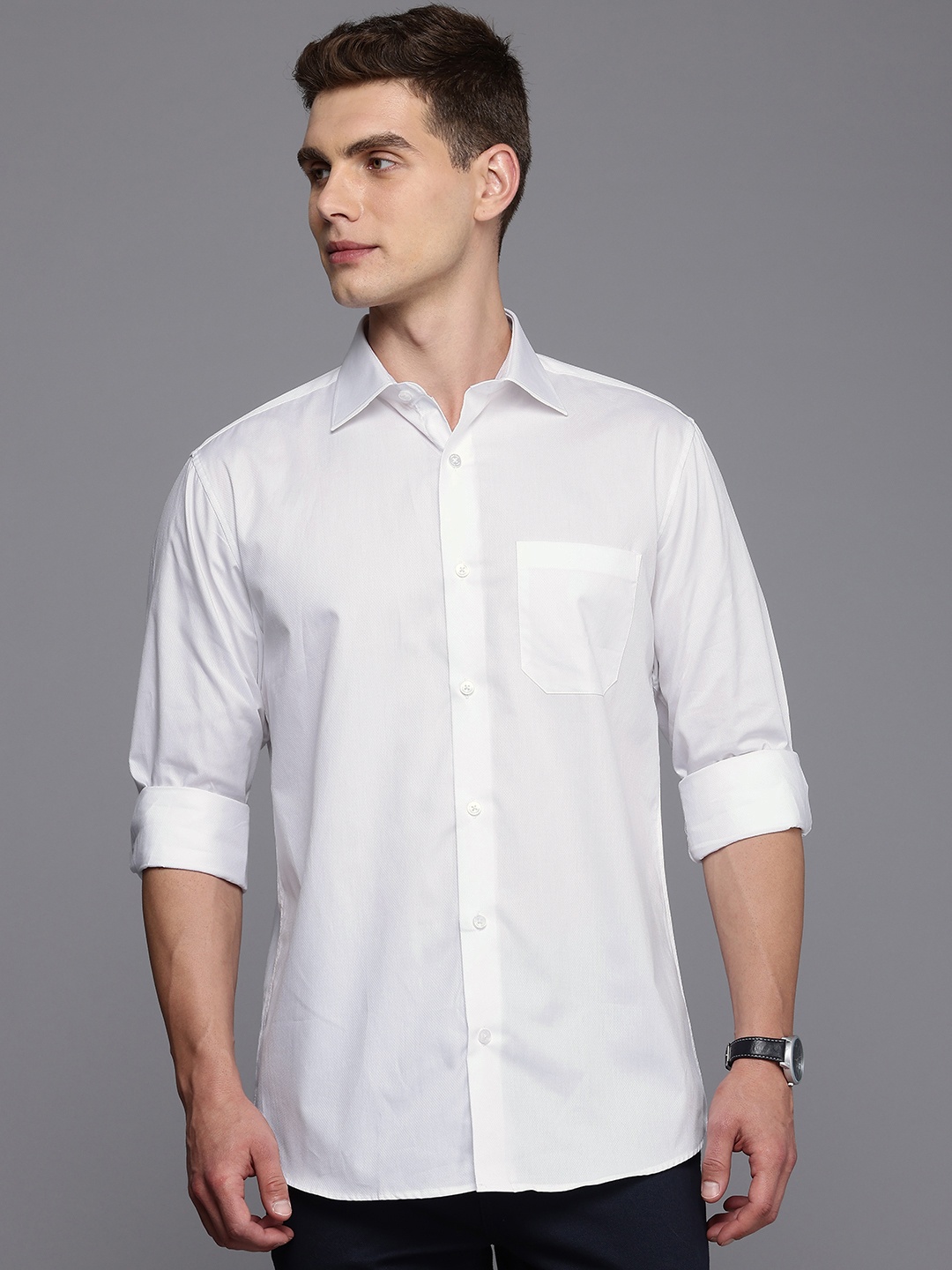 

Allen Solly Pure Cotton Self Design Classic Fit Textured Casual Shirt, White