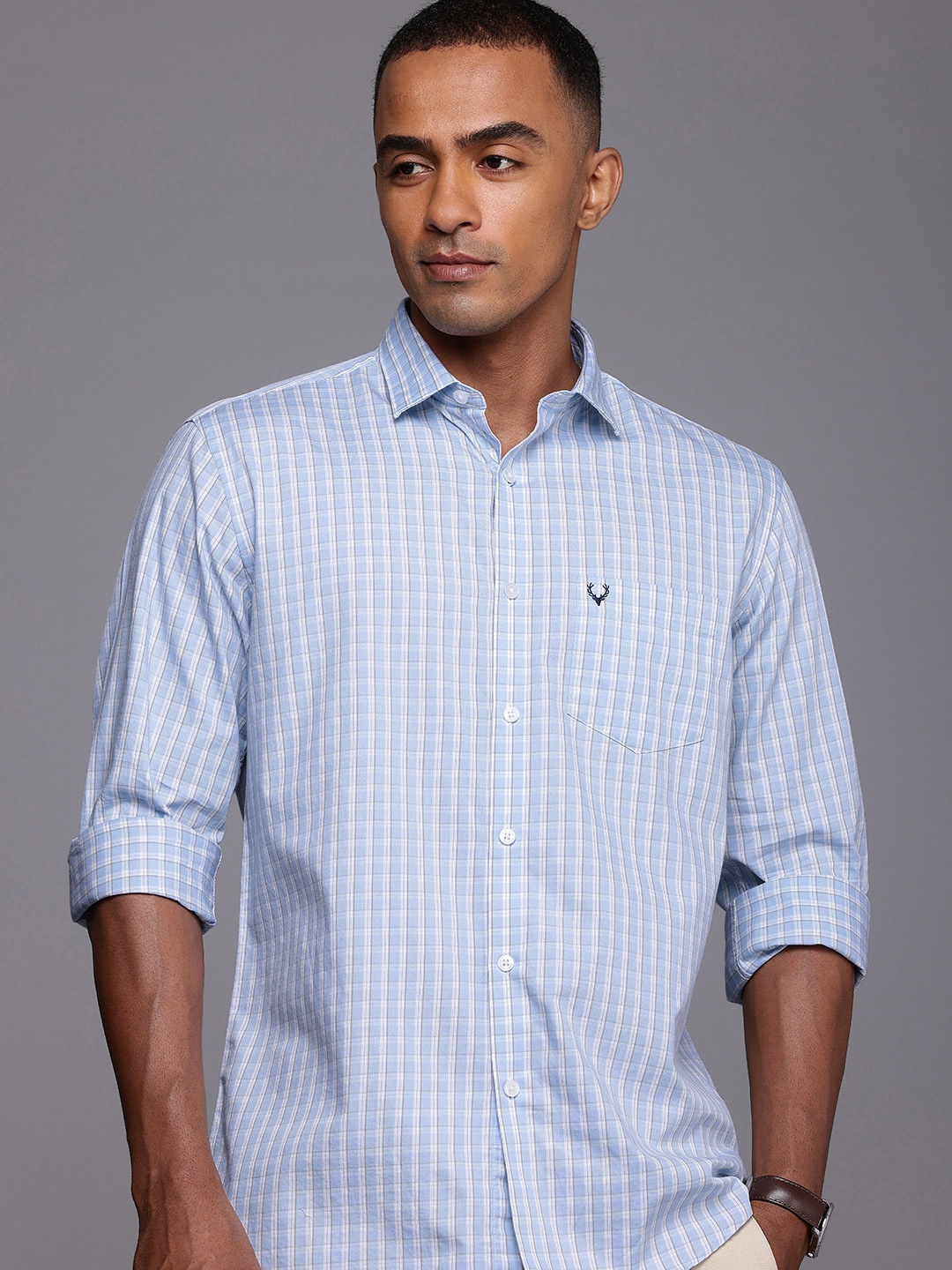 

Allen Solly Pure Cotton Classic Fit Opaque Checked Casual Shirt, Blue