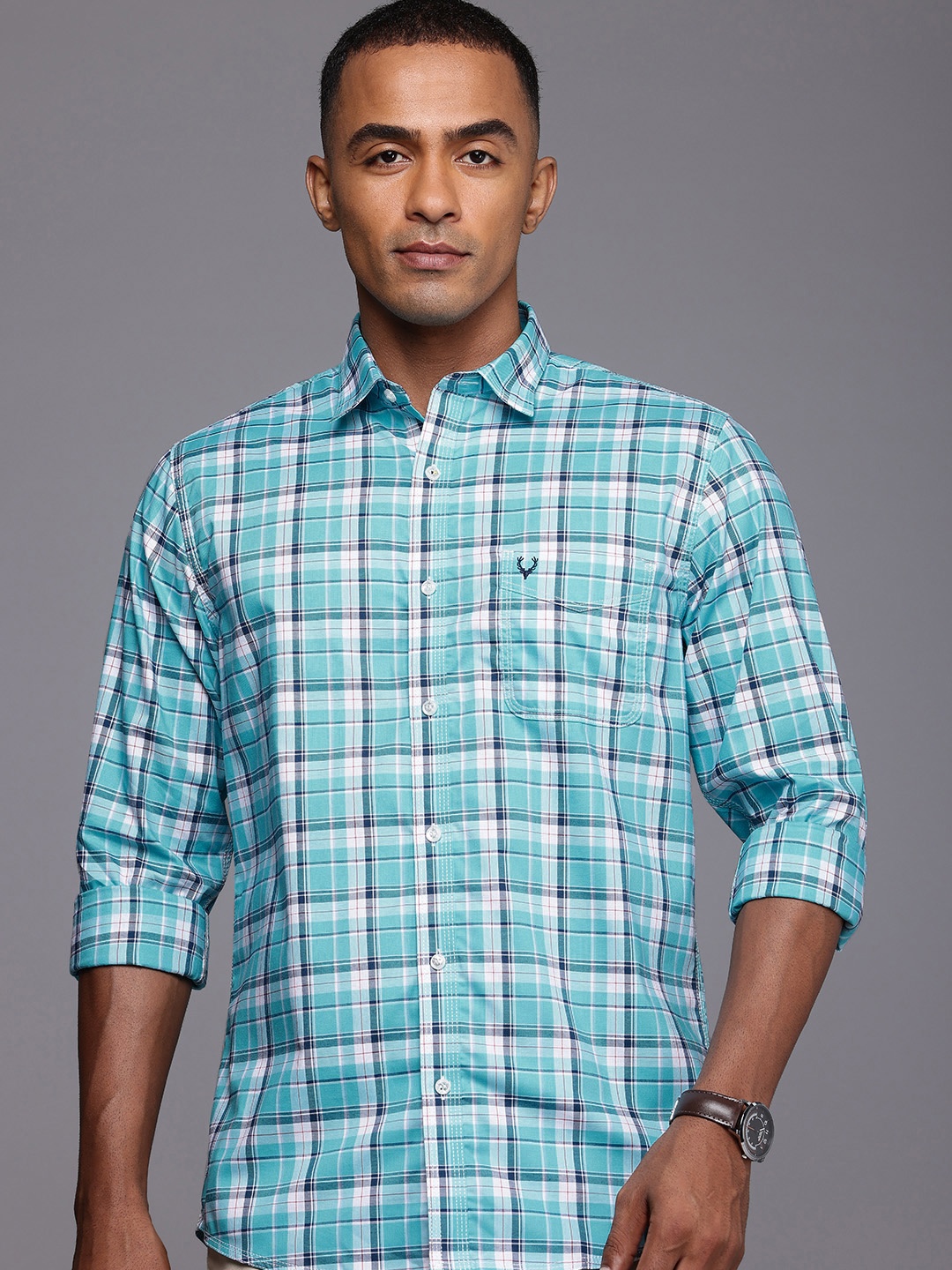 

Allen Solly Pure Cotton Classic Fit Opaque Checked Casual Shirt, Blue