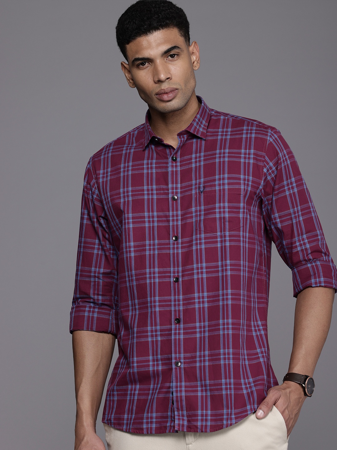 

Allen Solly Pure Cotton Sport Opaque Checked Casual Shirt, Maroon