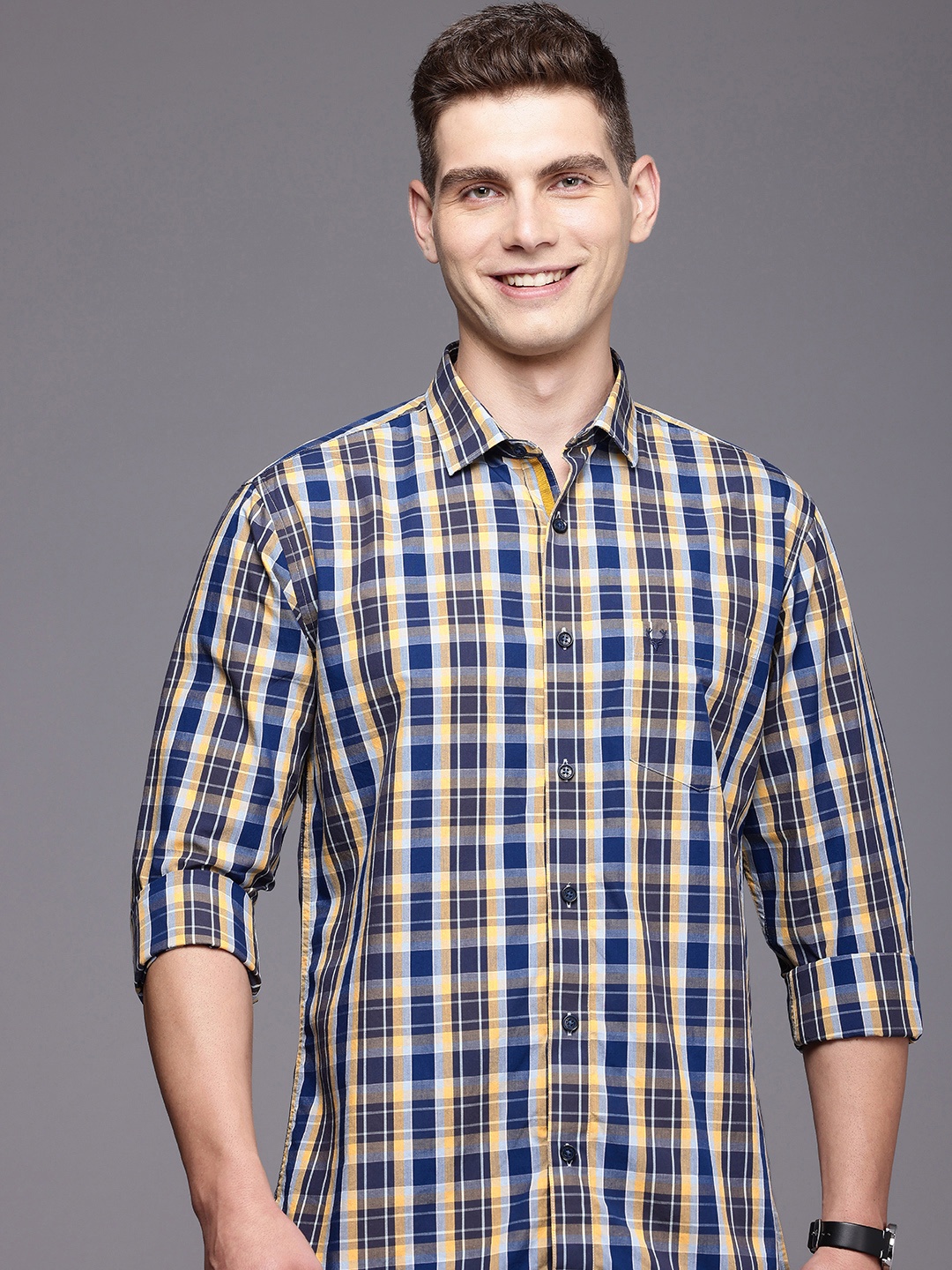 

Allen Solly Pure Cotton Sport Opaque Checked Casual Shirt, Navy blue