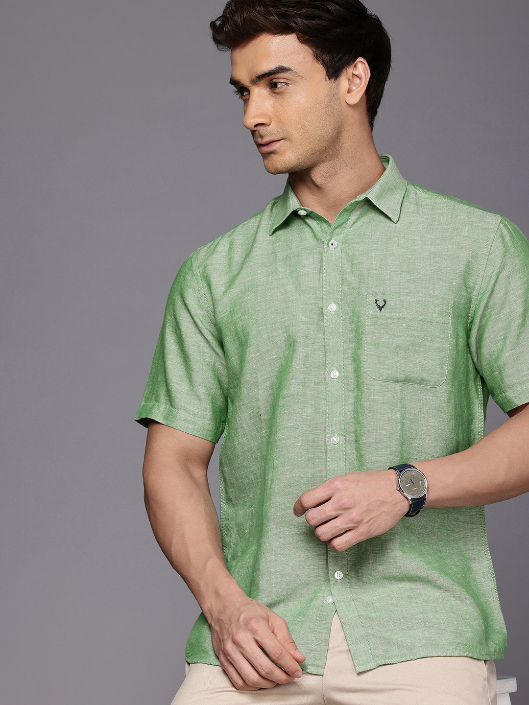 

Allen Solly Cotton Linen Sport Fit Opaque Casual Shirt, Green