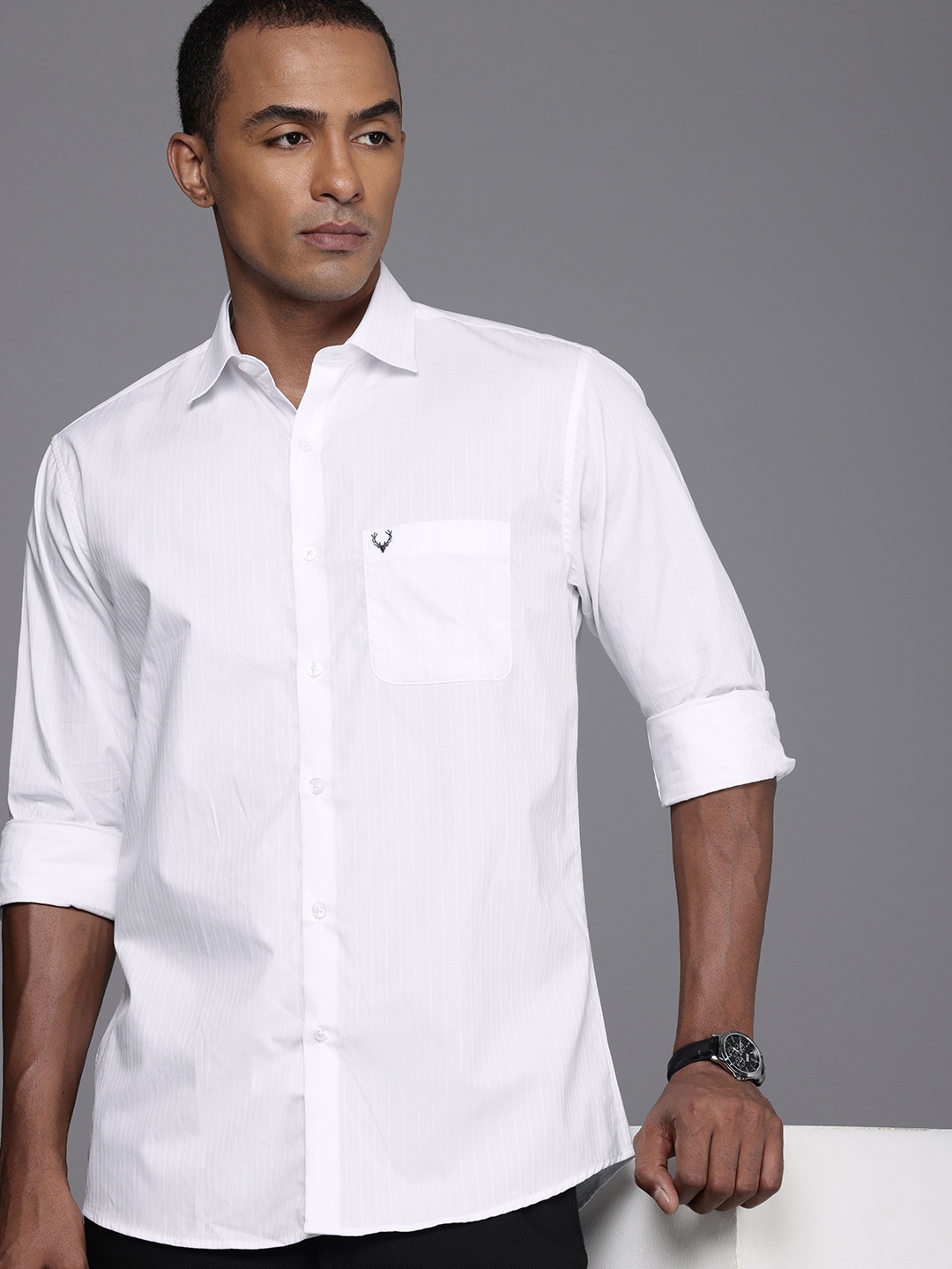 

Allen Solly Pure Cotton Self Striped Sport Opaque Casual Shirt, White