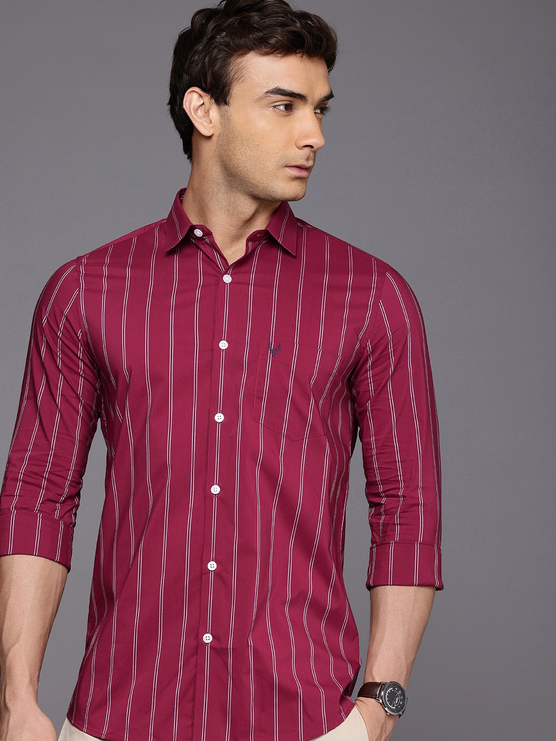 

Allen Solly Comfy Modern Slim Fit Striped Casual Shirt, Maroon