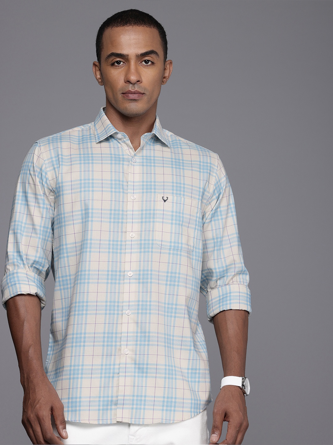 

Allen Solly Pure Cotton Sport Fit Checked Casual Shirt, Off white