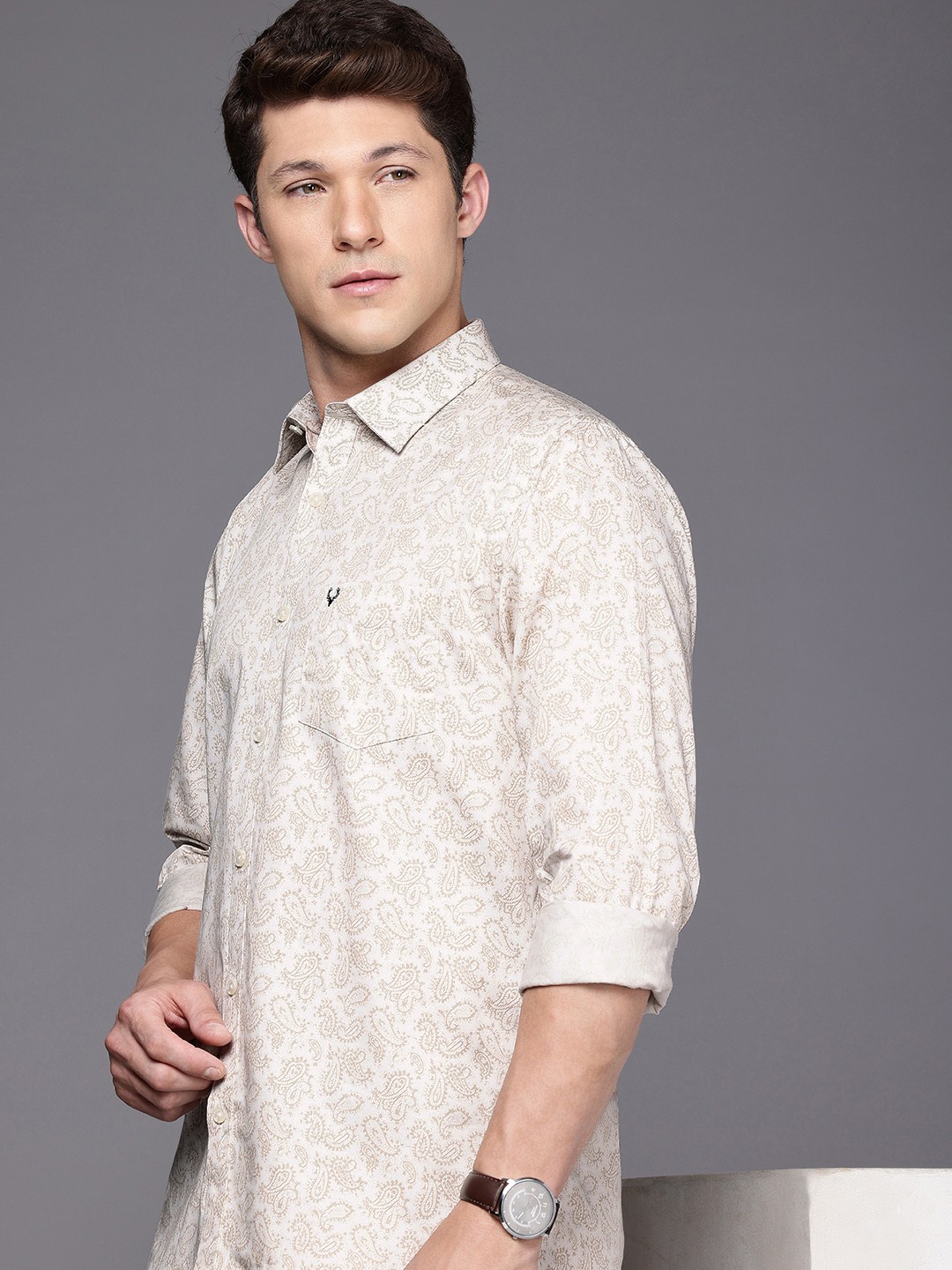 

Allen Solly Pure Cotton Classic Fit Opaque Printed Casual Shirt, Beige