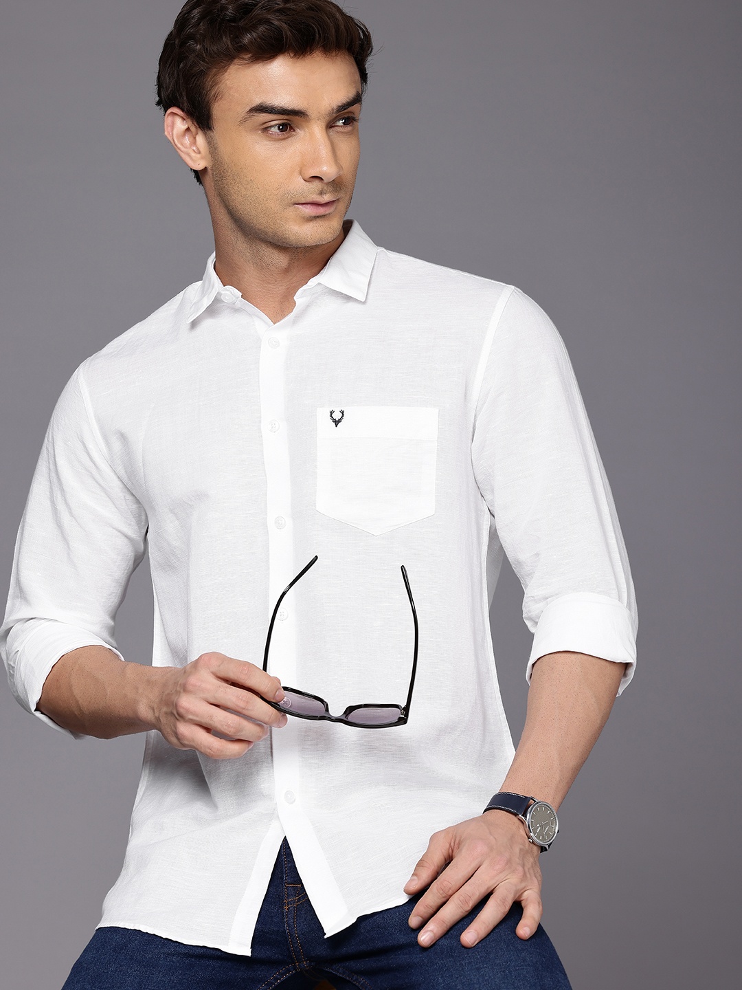 

Allen Solly Cotton Linen Sport Fit Opaque Casual Shirt, White