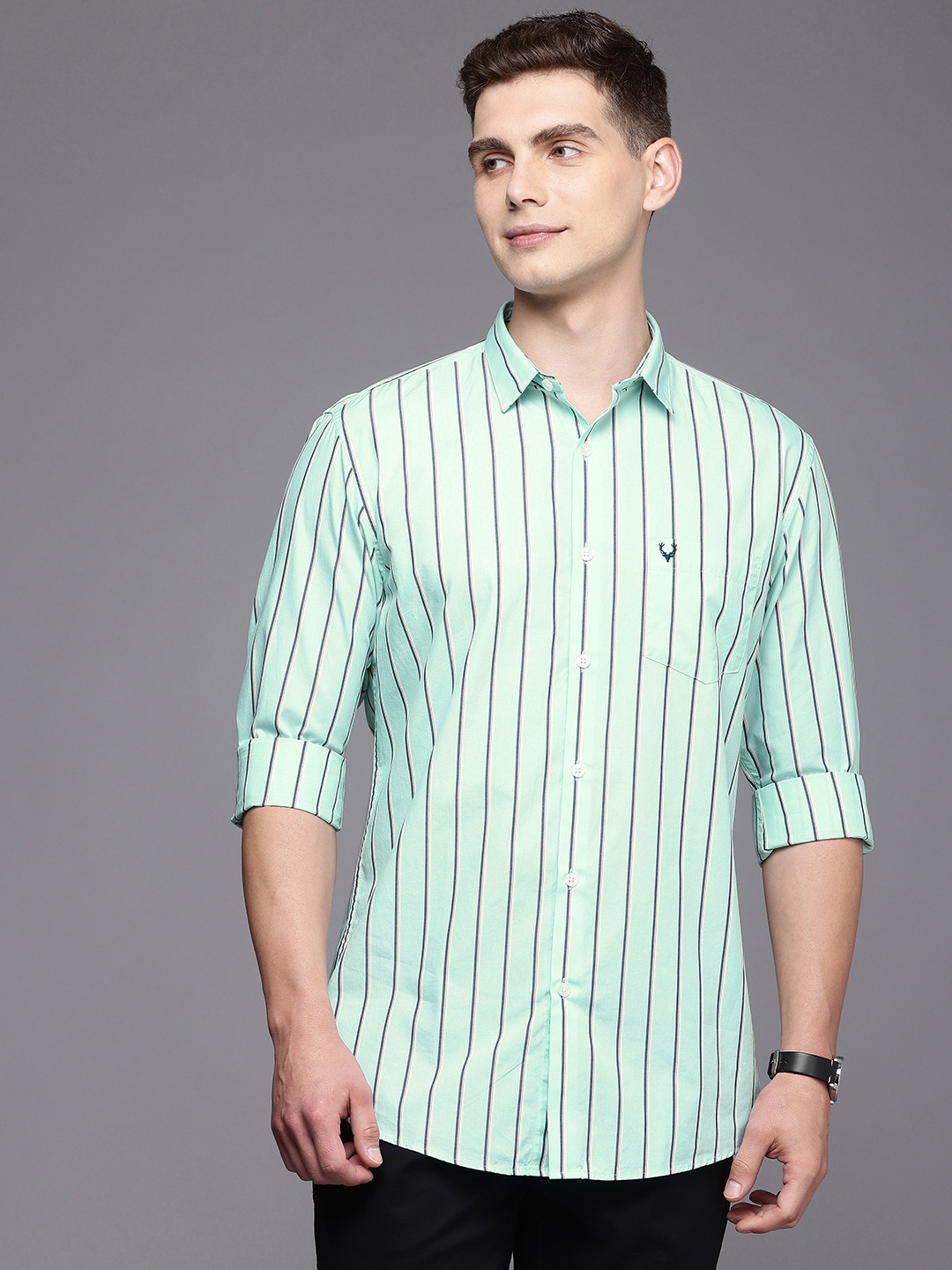 

Allen Solly Pure Cotton Sport Opaque Striped Casual Shirt, Green