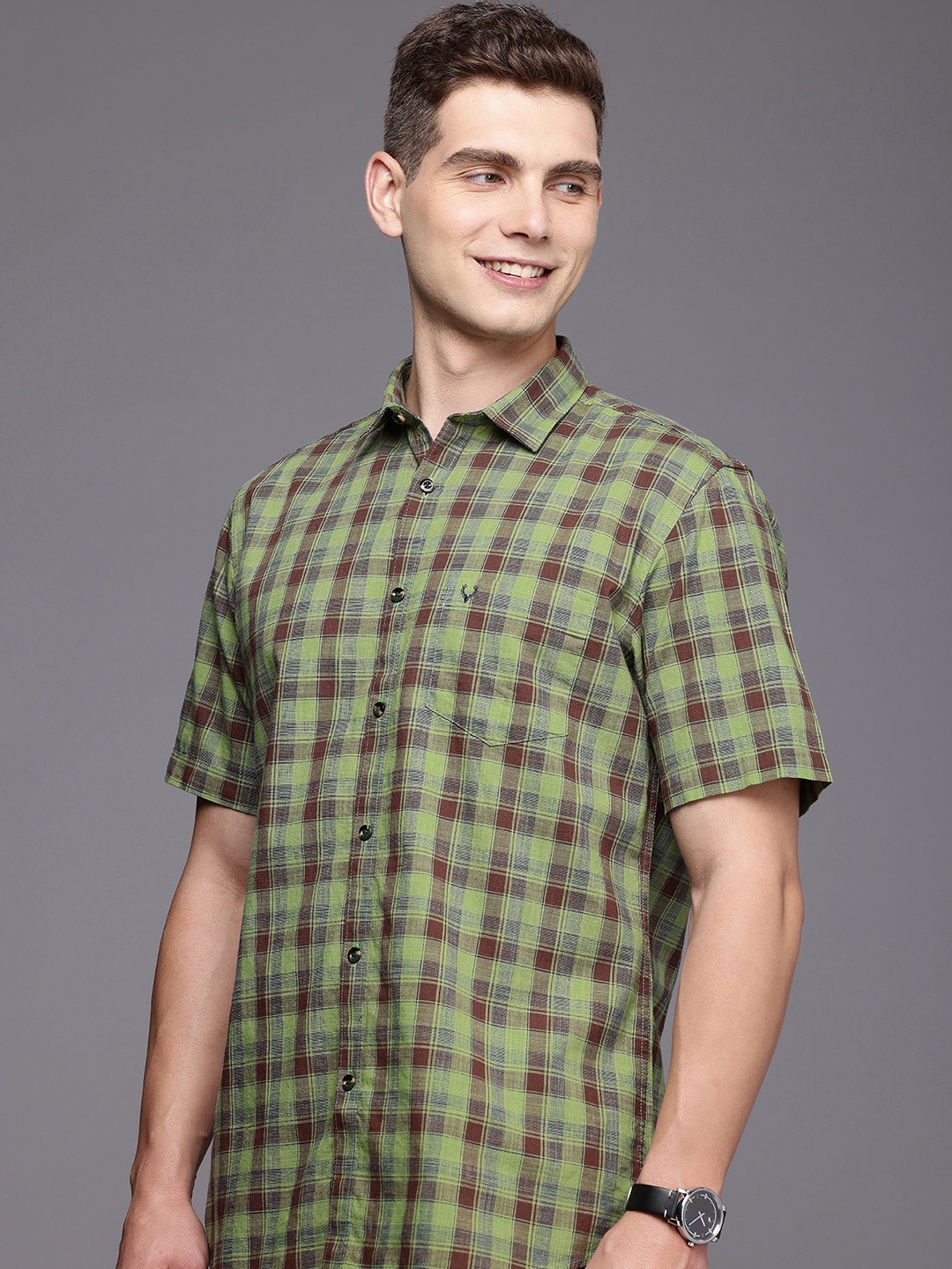 

Allen Solly Pure Cotton Sport Opaque Checked Casual Shirt, Green