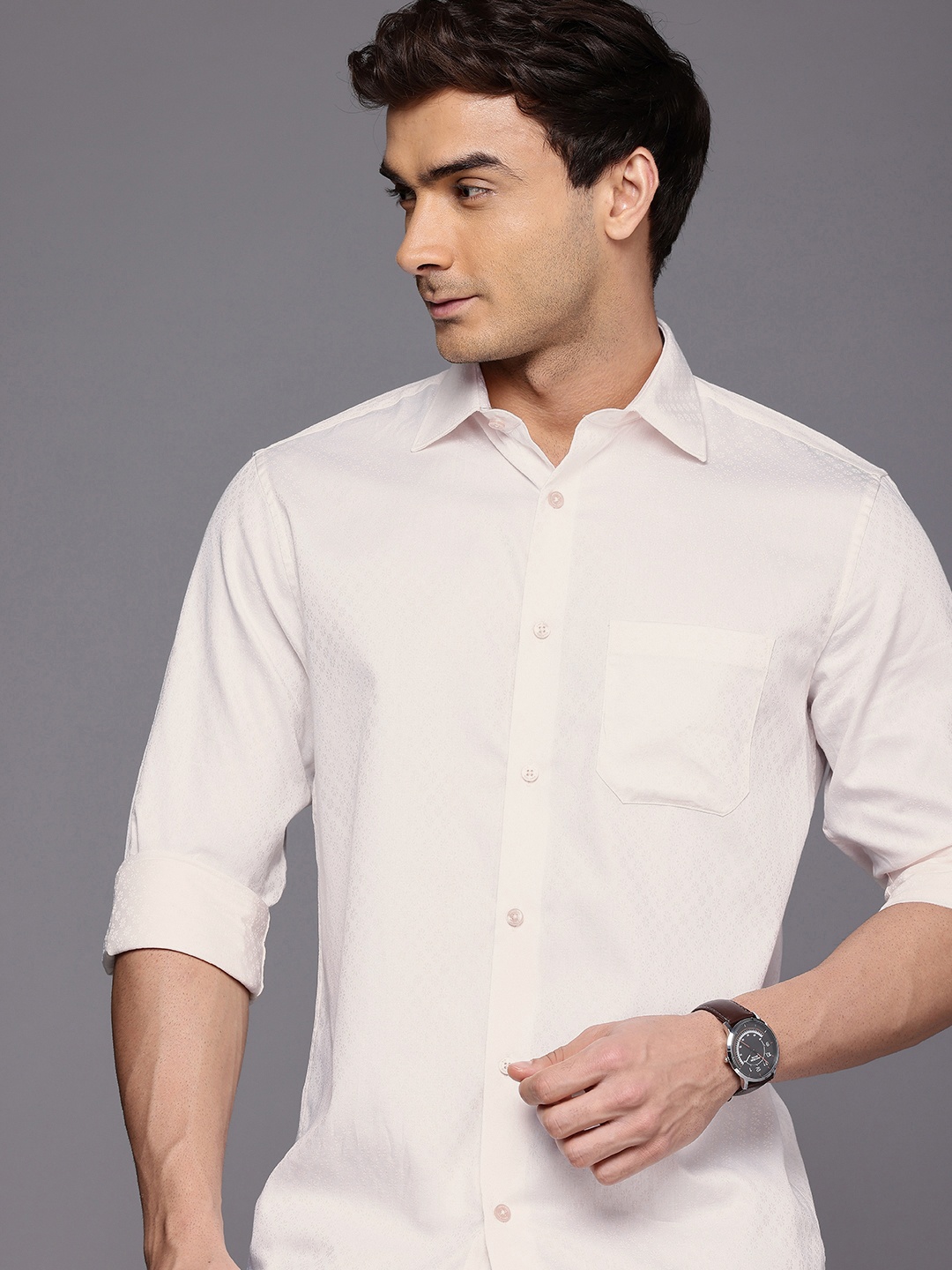 

Allen Solly Pure Cotton Self Design Textured Sport Fit Opaque Casual Shirt, Cream