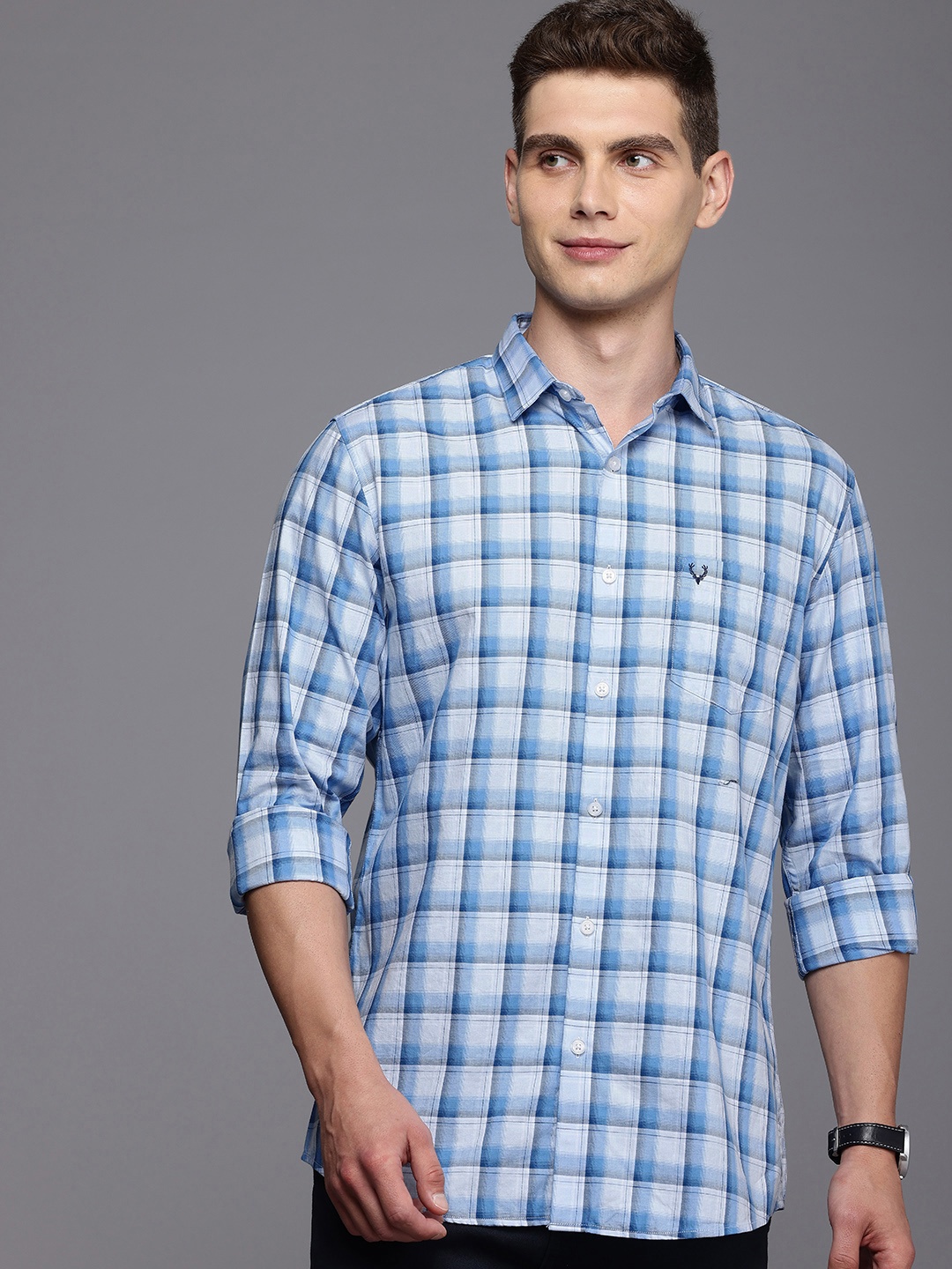 

Allen Solly Pure Cotton Classic Fit Checked Casual Shirt, Blue
