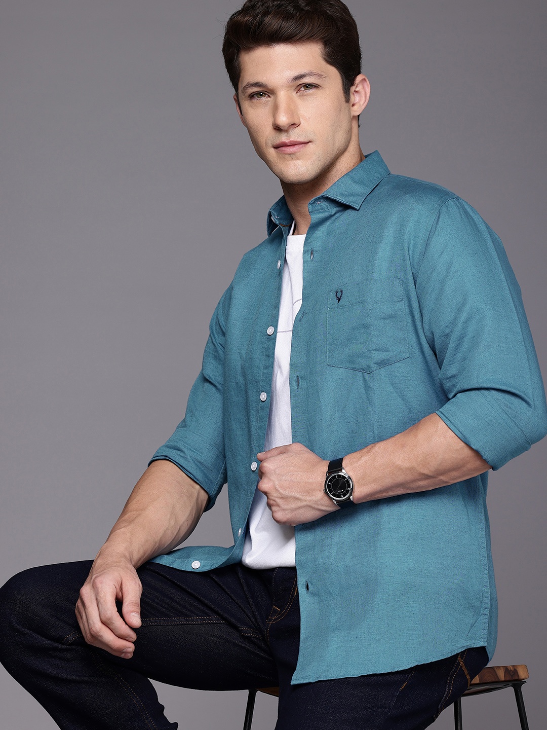 

Allen Solly Cotton Linen Sport Fit Opaque Casual Shirt, Blue