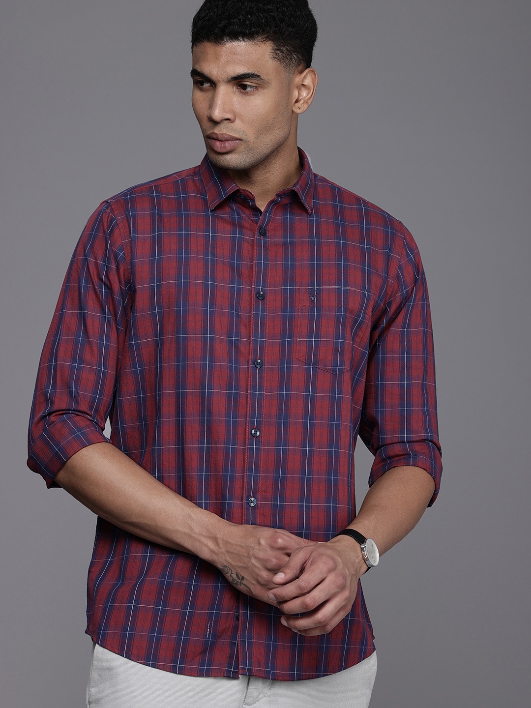 

Allen Solly Pure Cotton Classic Fit Opaque Checked Casual Shirt, Maroon