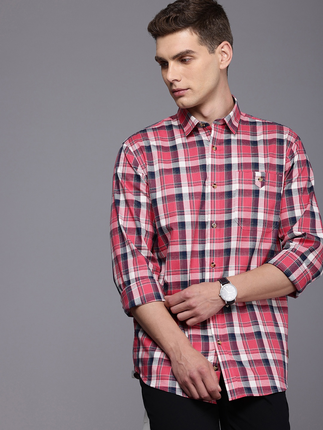 

Allen Solly Pure Cotton Sport Opaque Checked Casual Shirt, Pink