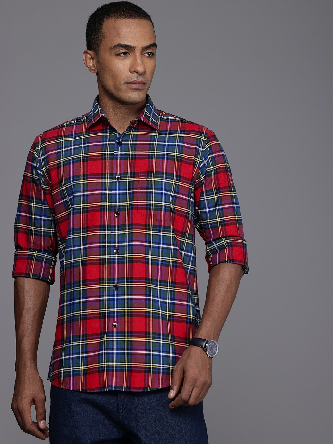 

Allen Solly Pure Cotton Classic Fit Opaque Checked Casual Shirt, Red