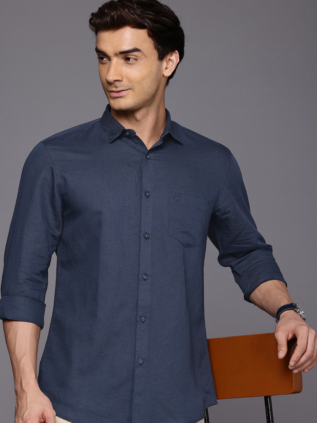 

Allen Solly Linen Cotton Sport Fit Opaque Casual Shirt, Navy blue