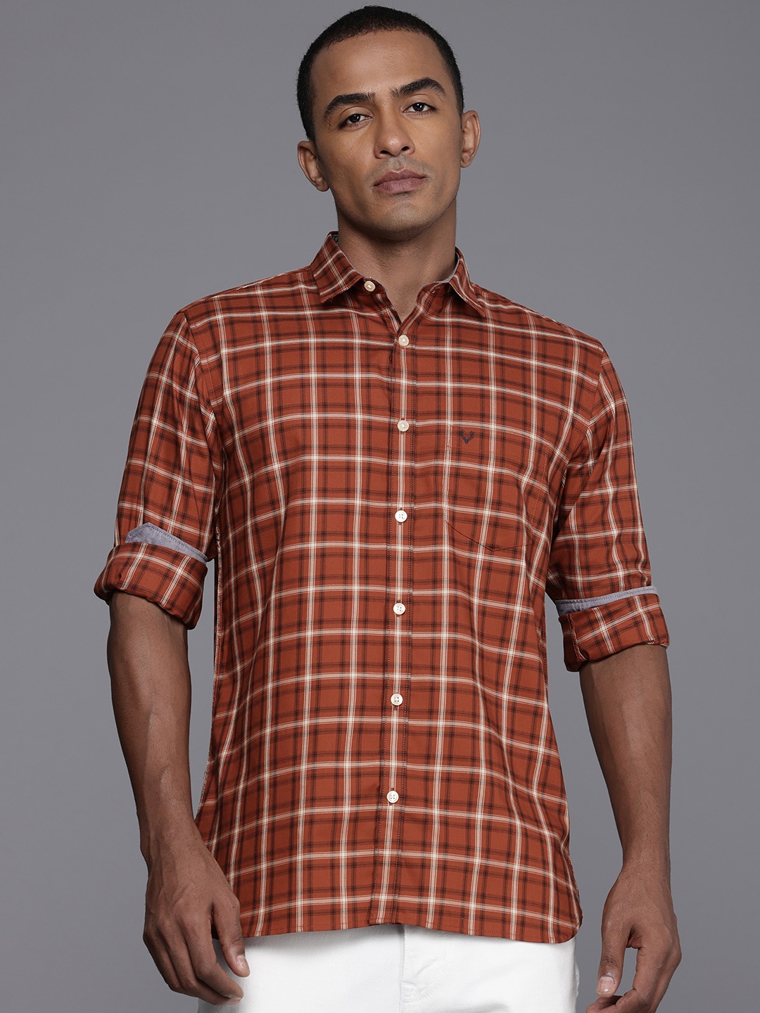 

Allen Solly Pure Cotton Sport Fit Checked Casual Shirt, Brown