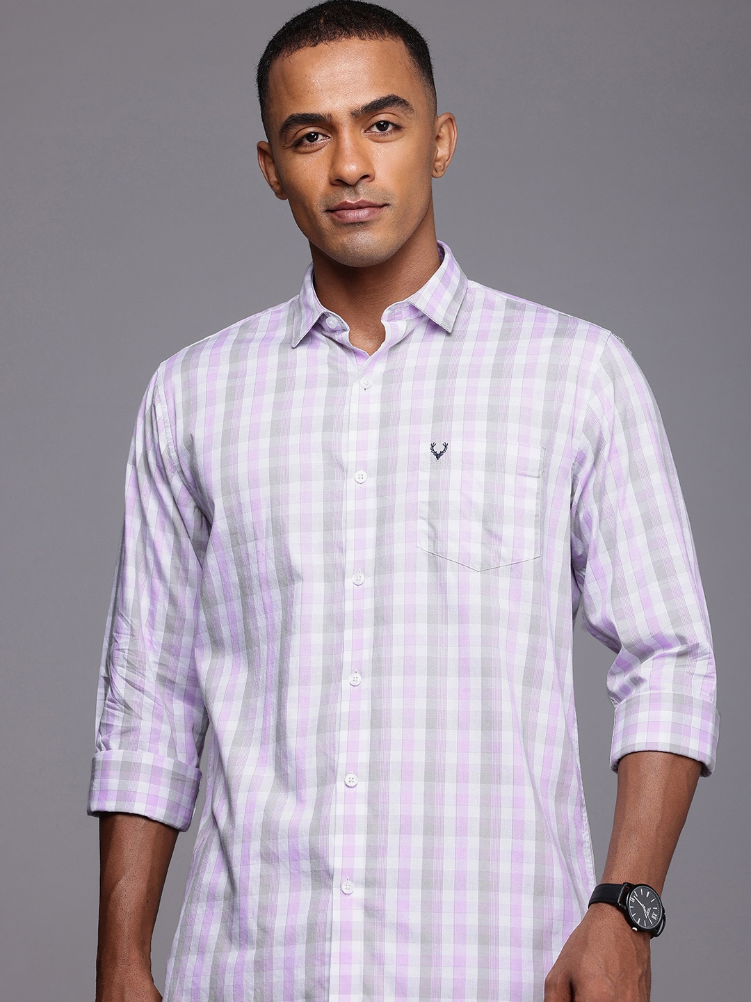 

Allen Solly Pure Cotton Classic Fit Opaque Checked Casual Shirt, Lavender