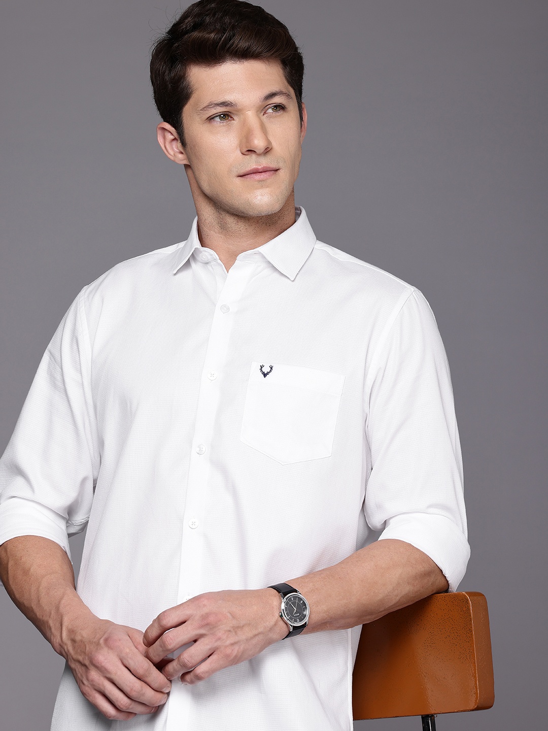 

Allen Solly Pure Cotton Self Design Textured Sport Fit Casual Shirt, White