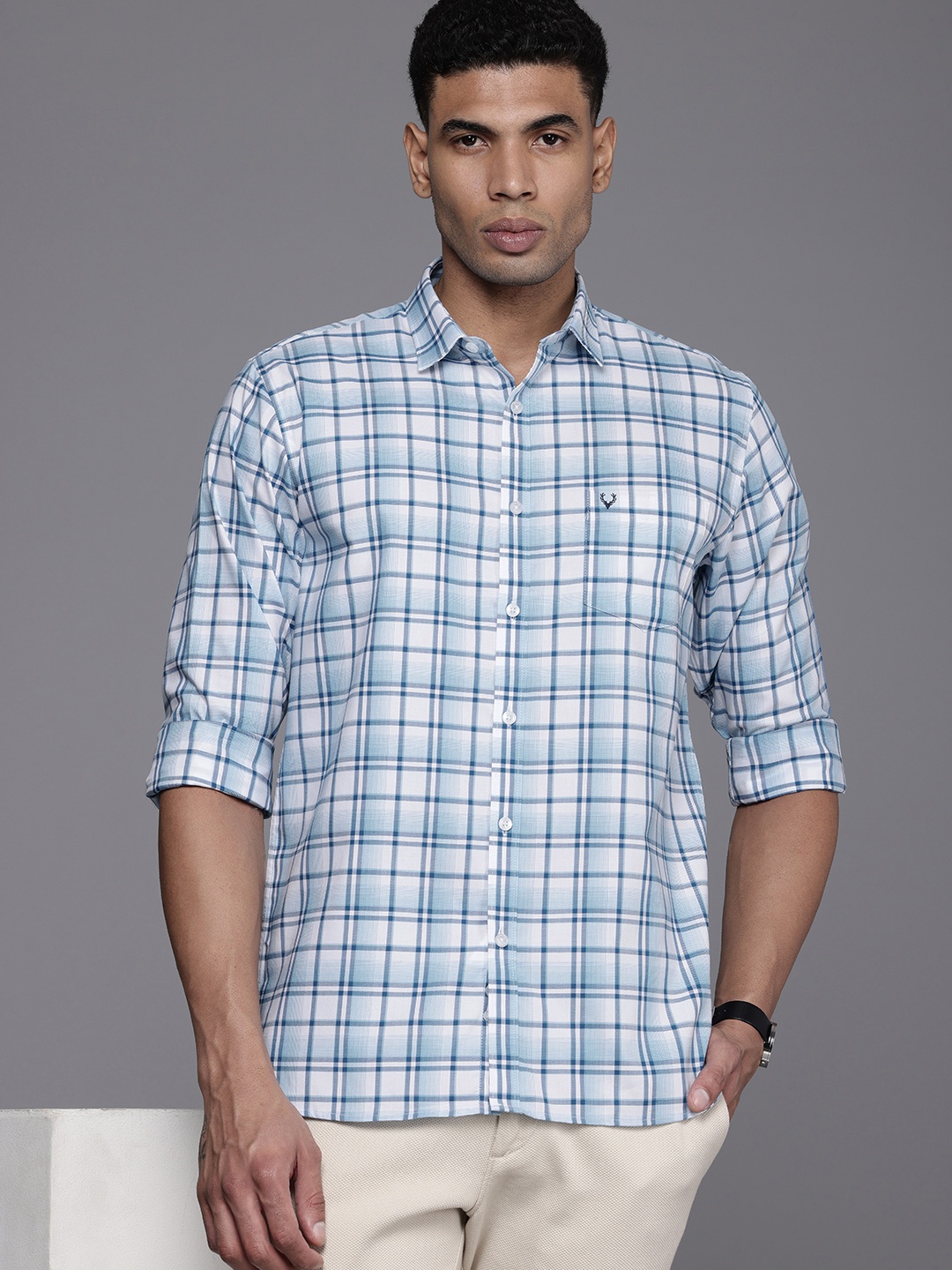 

Allen Solly Pure Cotton Classic Fit Opaque Checked Casual Shirt, Blue