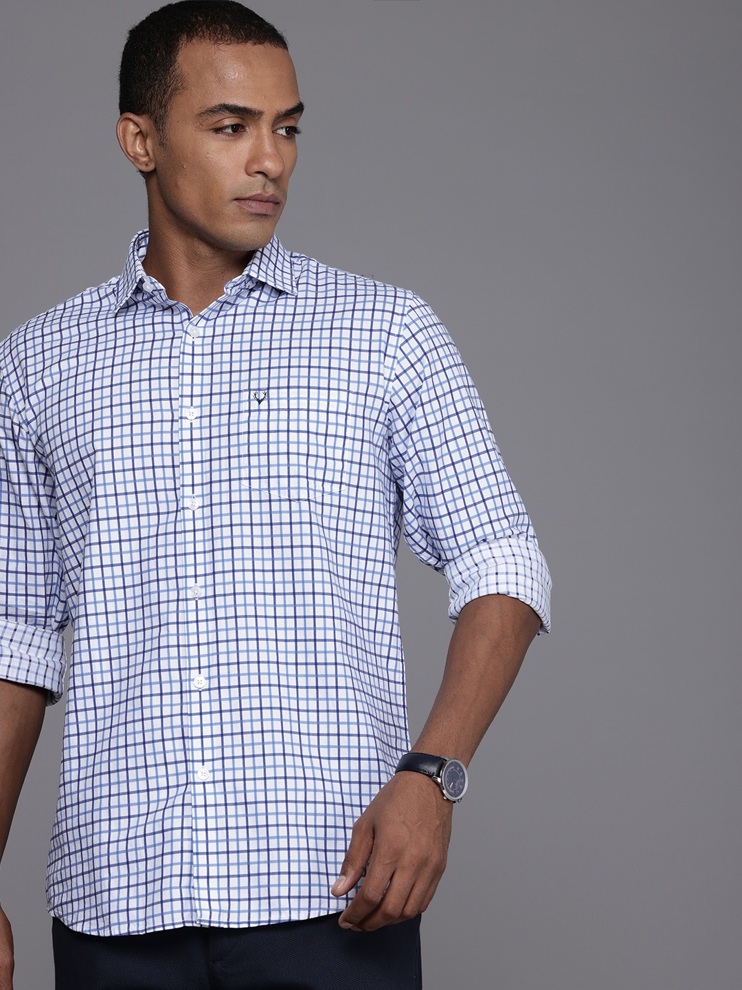 

Allen Solly Pure Cotton Grid Tattersall Checked Casual Shirt, White