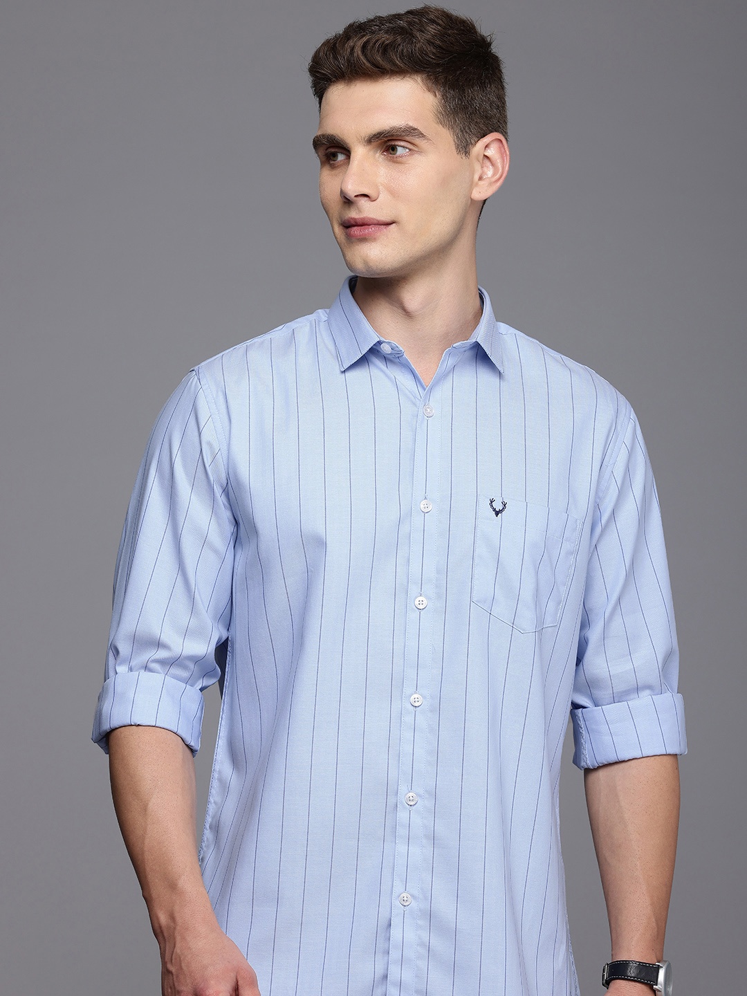 

Allen Solly Pure Cotton Classic Fit Striped Casual Shirt, Blue