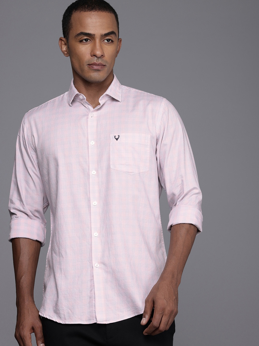 

Allen Solly Classic Fit Micro Checks Cutaway Collar Pure Cotton Casual Shirt, Pink