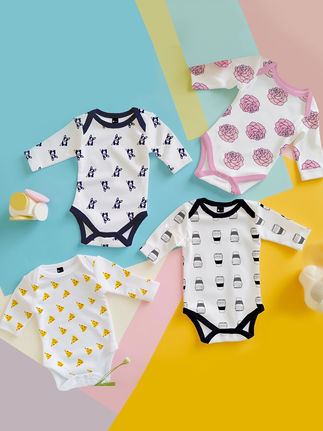 

Kidbea Kids Pack Of 4 Printed Organic Cotton Bodysuit, Black