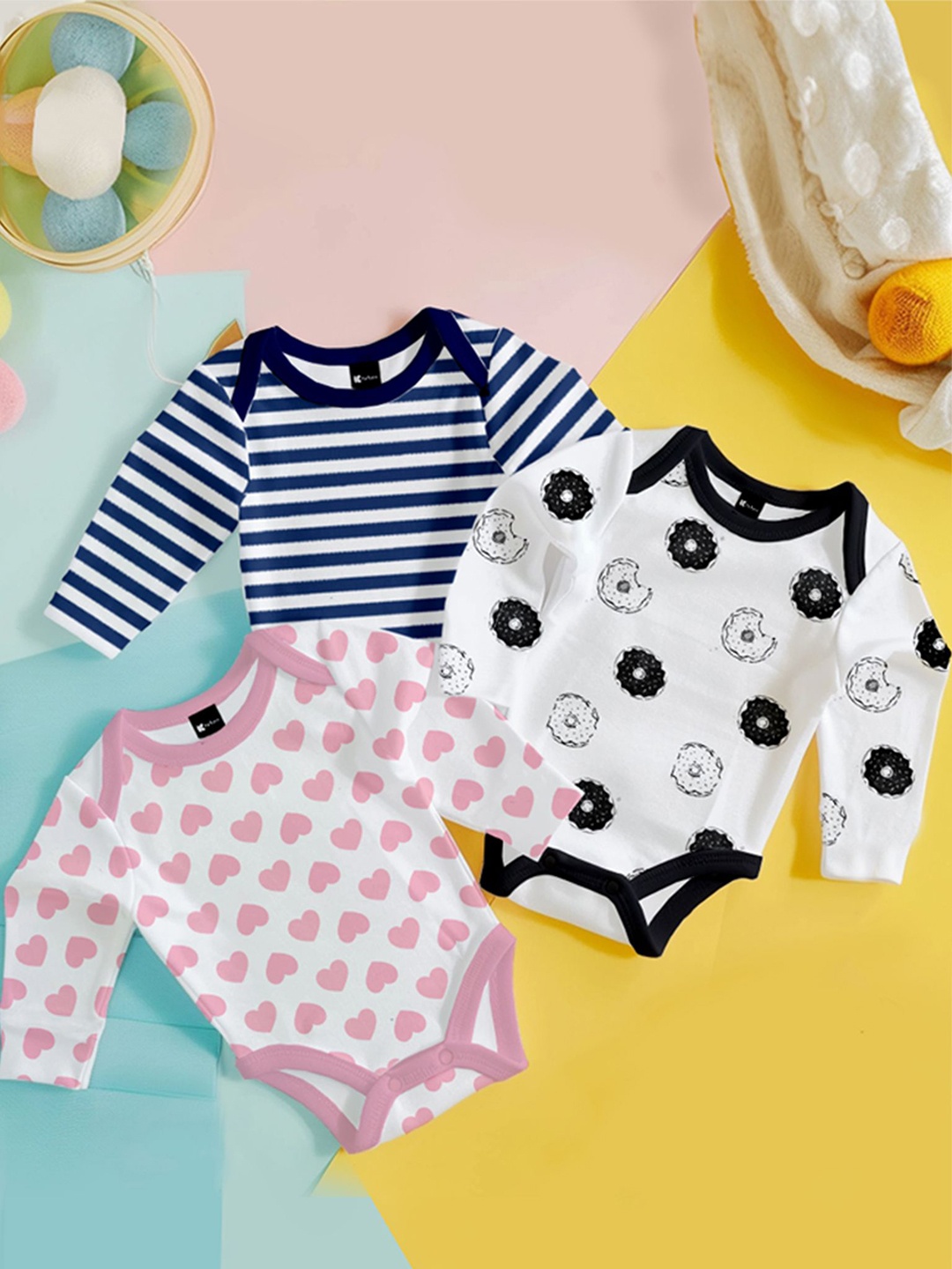 

Kidbea Infant Pack Of 3 Printed Organic Cotton Bodysuit, Blue