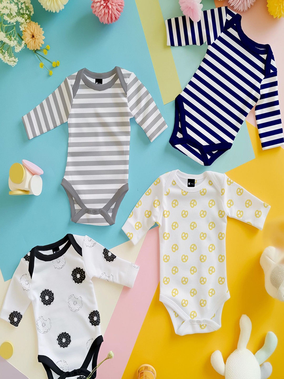 

Kidbea Infants Pack of 4 Printed Organic Cotton Long Sleeved Bodysuit, Grey