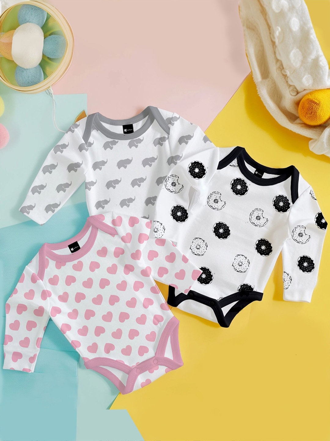 

Kidbea Infants Pack Of 3 Printed Organic Cotton Bodysuit, Black