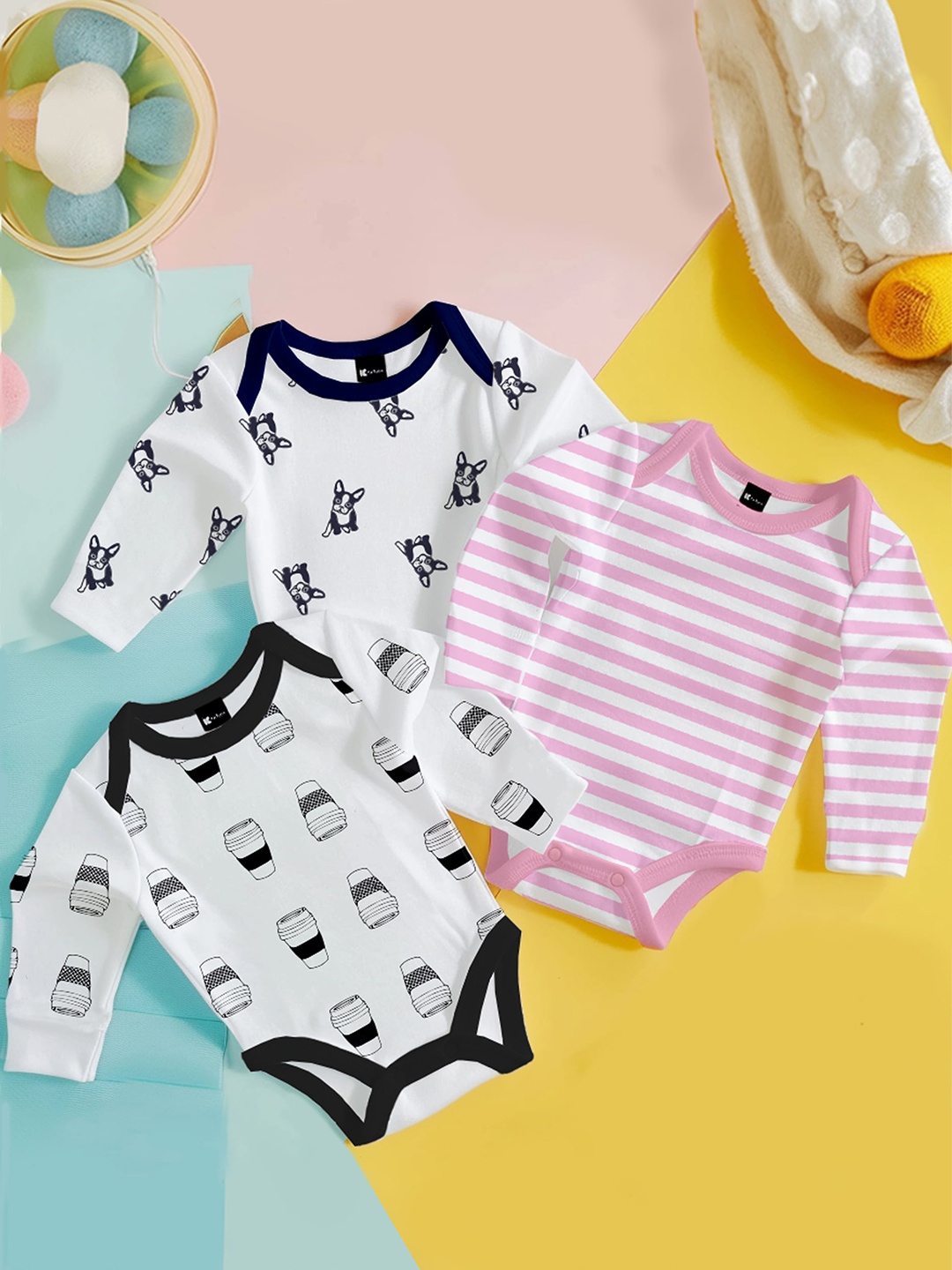 

Kidbea Kids Pack Of 3 Printed Organic Cotton Bodysuit, Pink