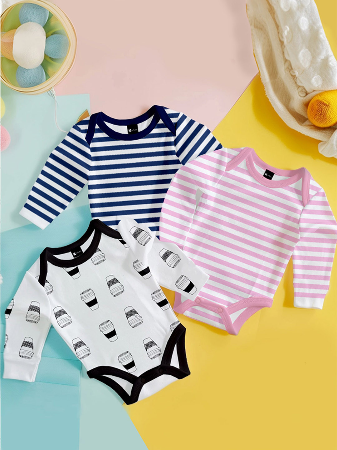 

Kidbea Kids Pack Of 3 Printed Organic Cotton Bodysuit, Blue