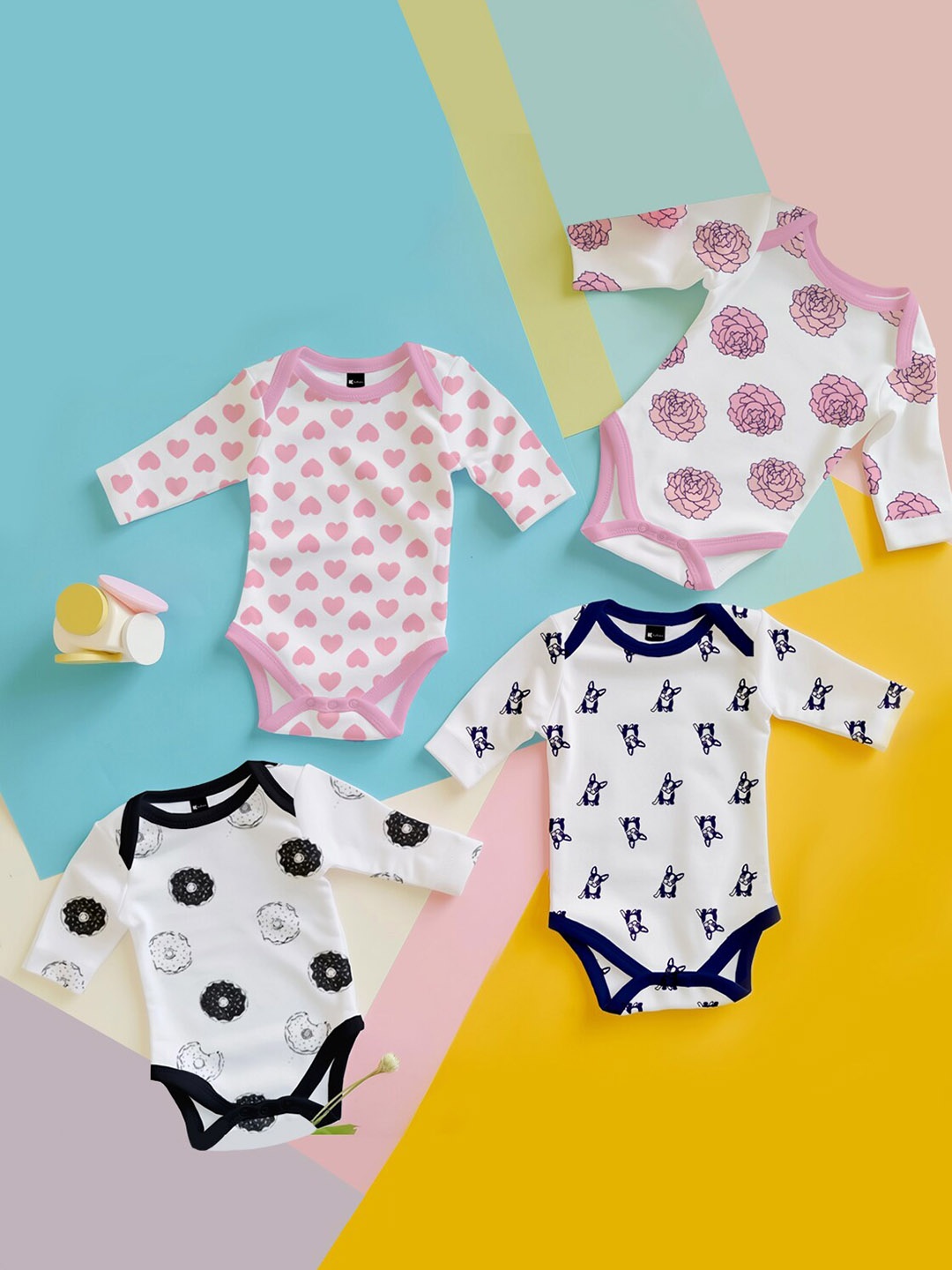 

Kidbea Pack Of 4 Infants Printed Pure Organic Cotton Bodysuits, Pink