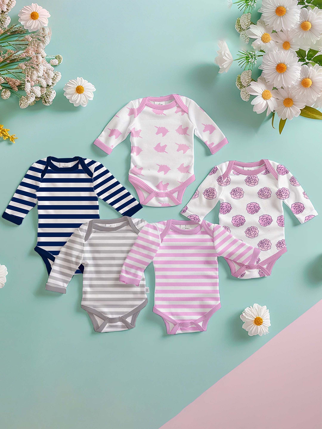 

Kidbea Infant Pack Of 5 Printed Organic Cotton Bodysuit, Blue