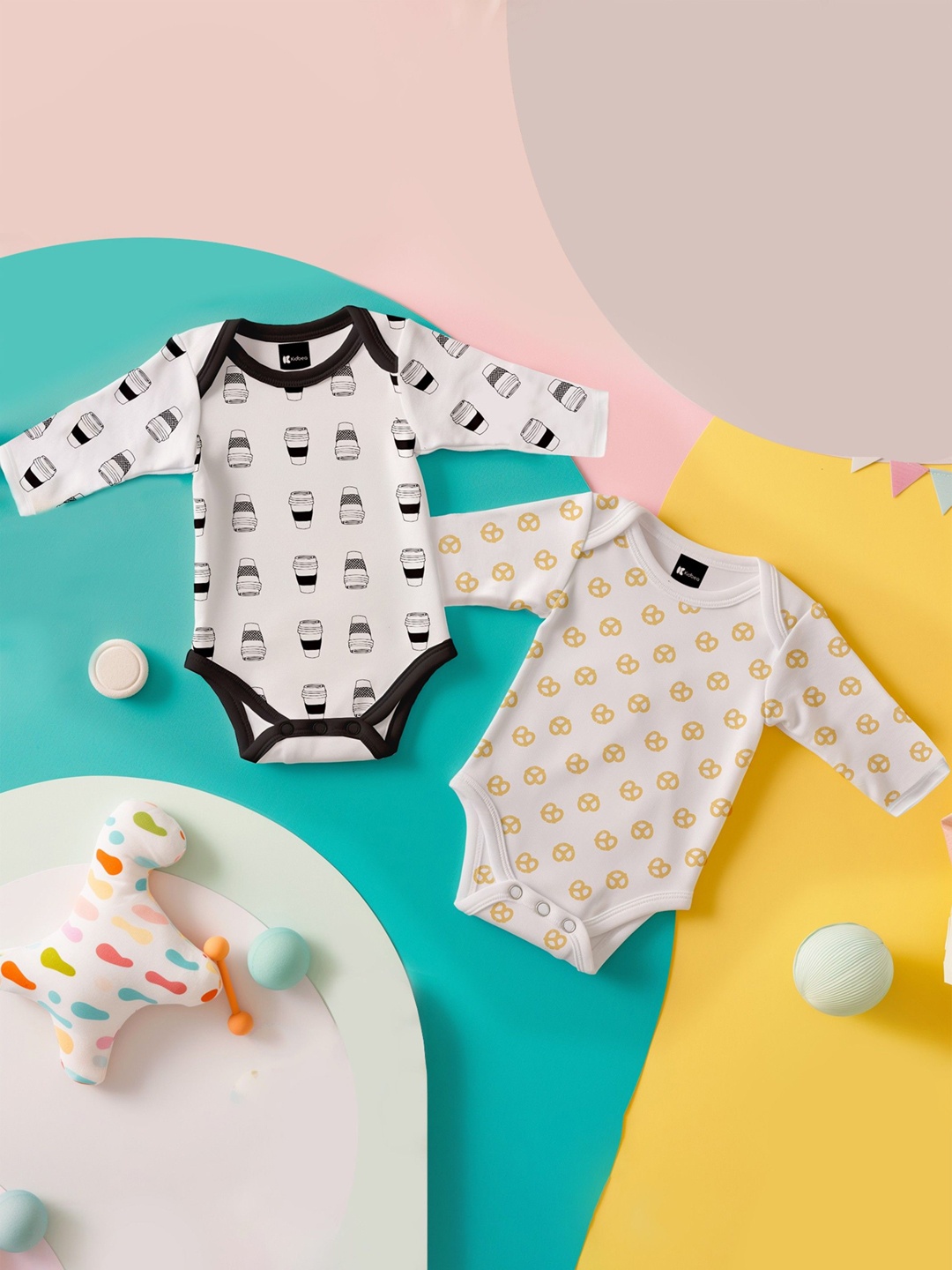 

Kidbea Infants Pack Of 2 Printed Pure Organic Cotton Onesies, White
