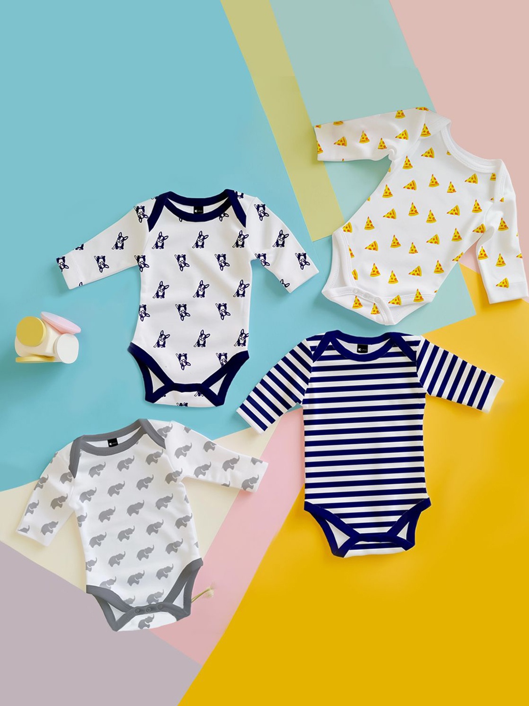 

Kidbea Infants Pack Of 4 Printed Organic Cotton Bodysuits, White