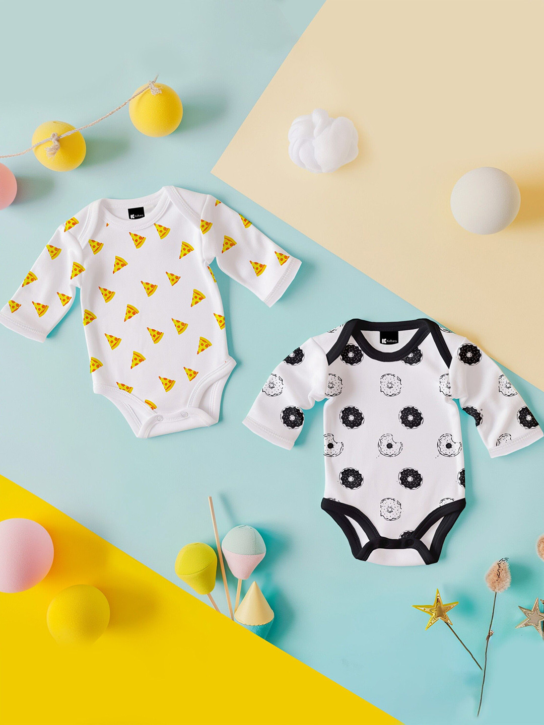 

Kidbea Pack Of 2 Infants Printed Pure Organic Cotton Bodysuits, Yellow